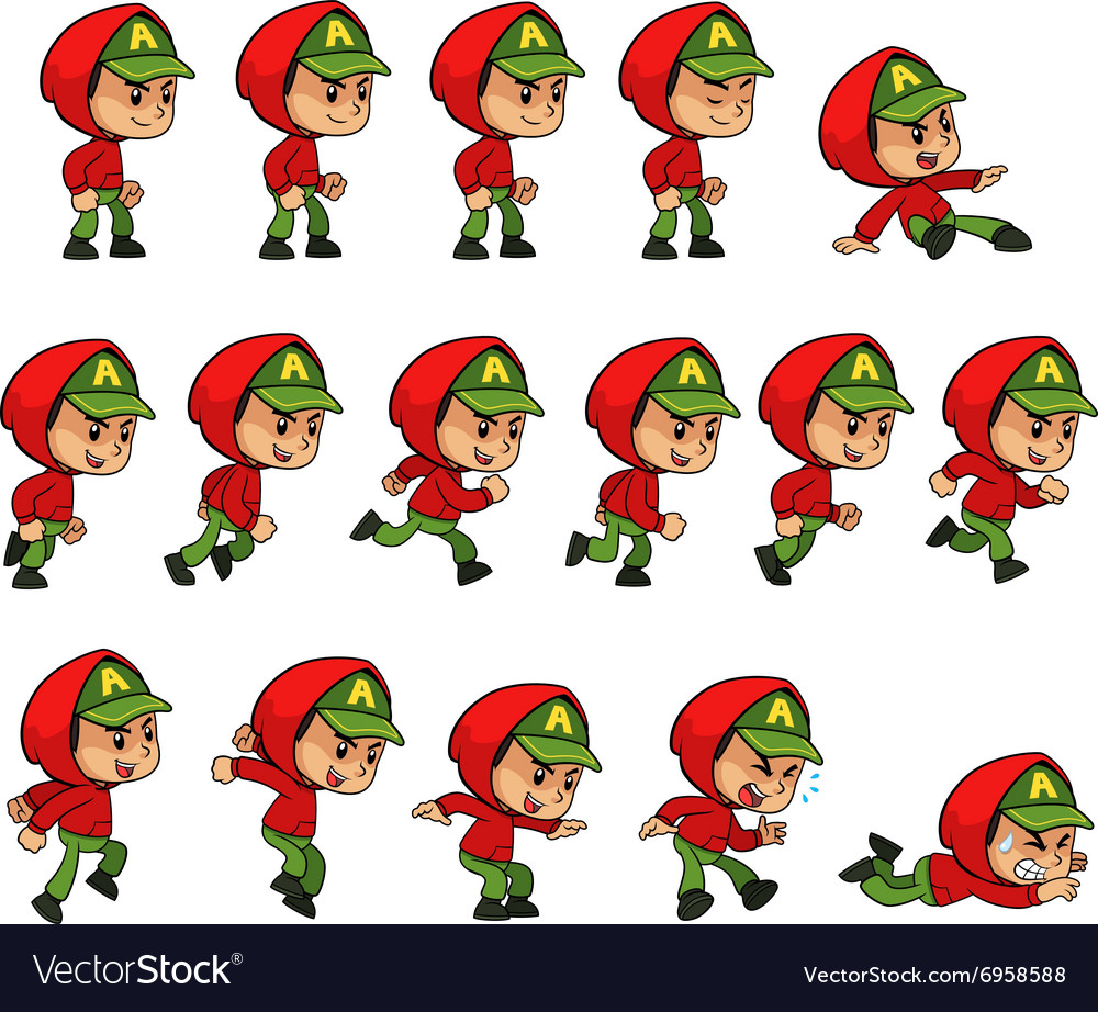 Red hoodie boy game sprites Royalty Free Vector Image