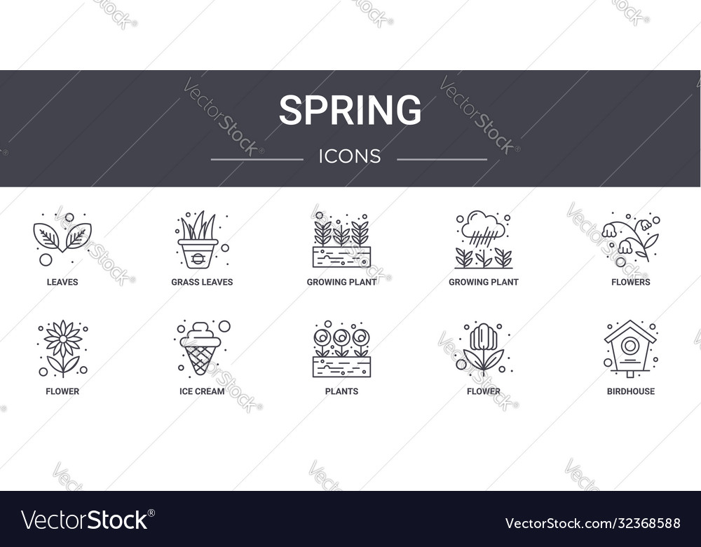 Spring concept line icons set contains vector image Spring concept line icons set contains