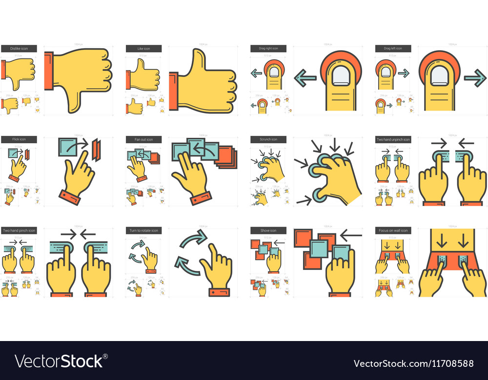 Touch gestures line icon set