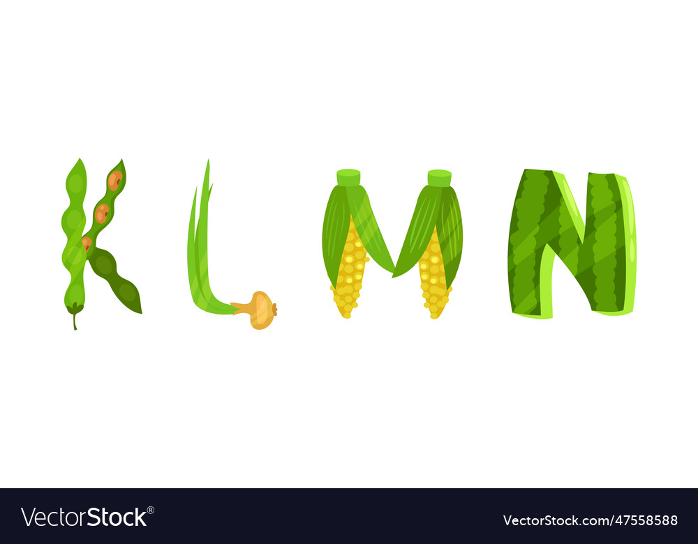 Veggie english alphabet letters made from fresh vector image Veggie english alphabet letters made from fresh