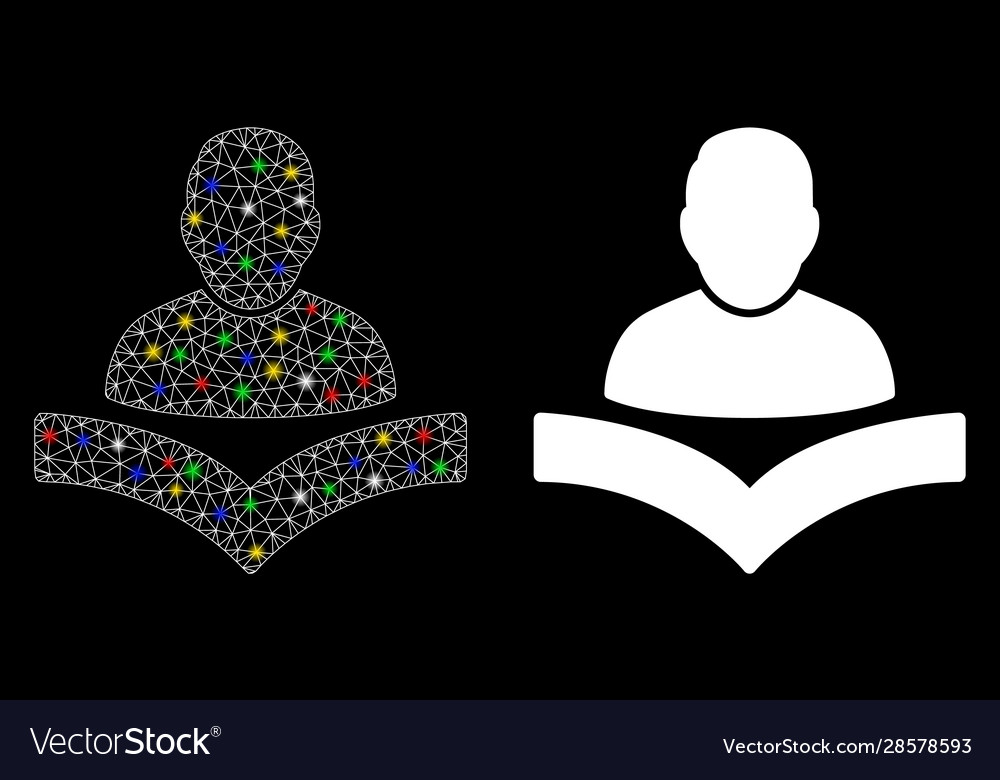 Bright mesh network reader boy icon with light