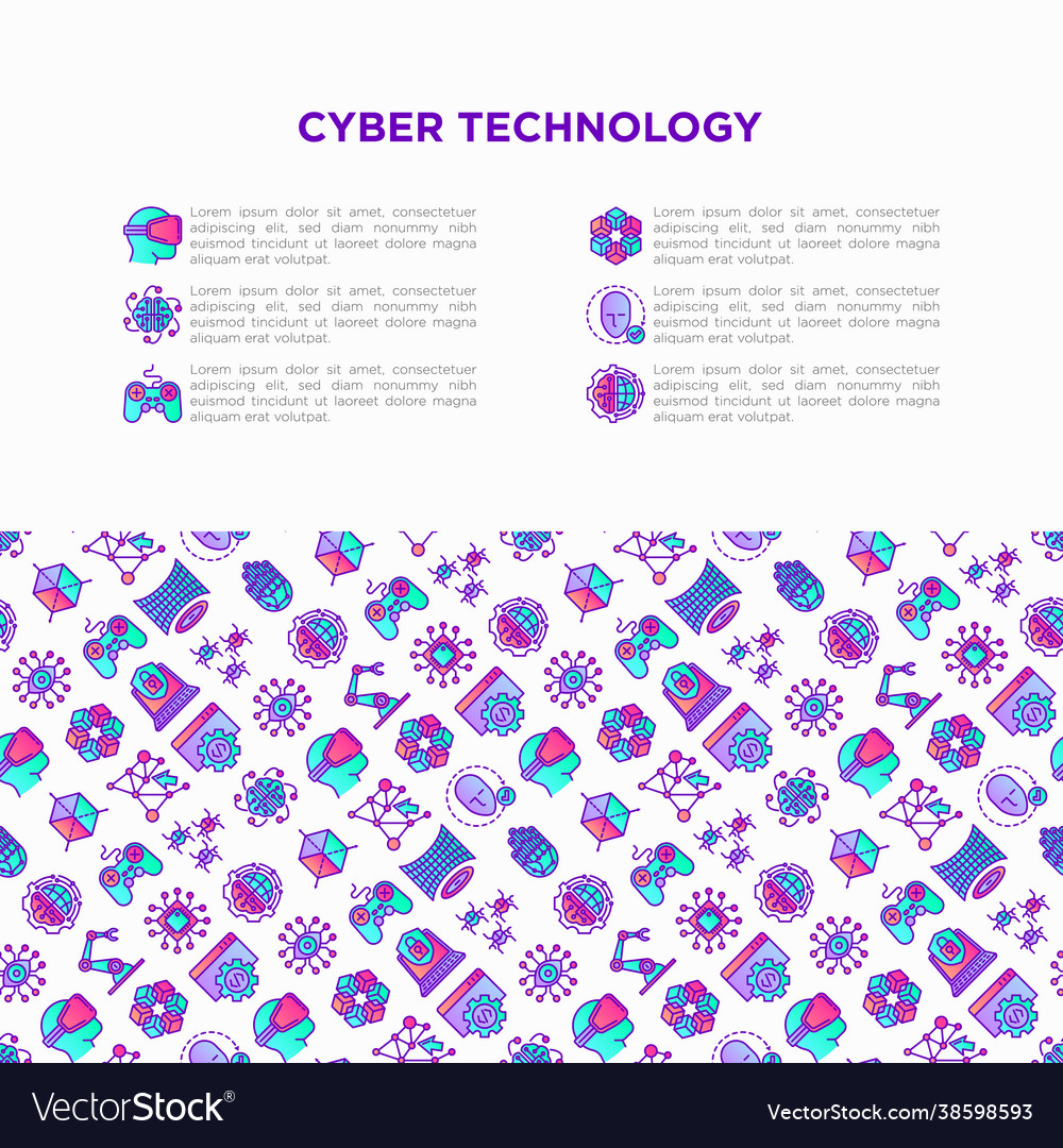 Cyber technology concept with thin line icons ai