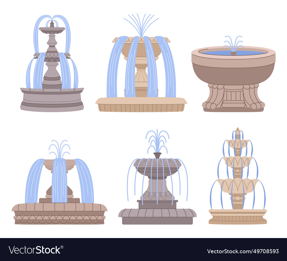 Fountains collection array of captivating water Vector Image Fountains collection array of captivating water