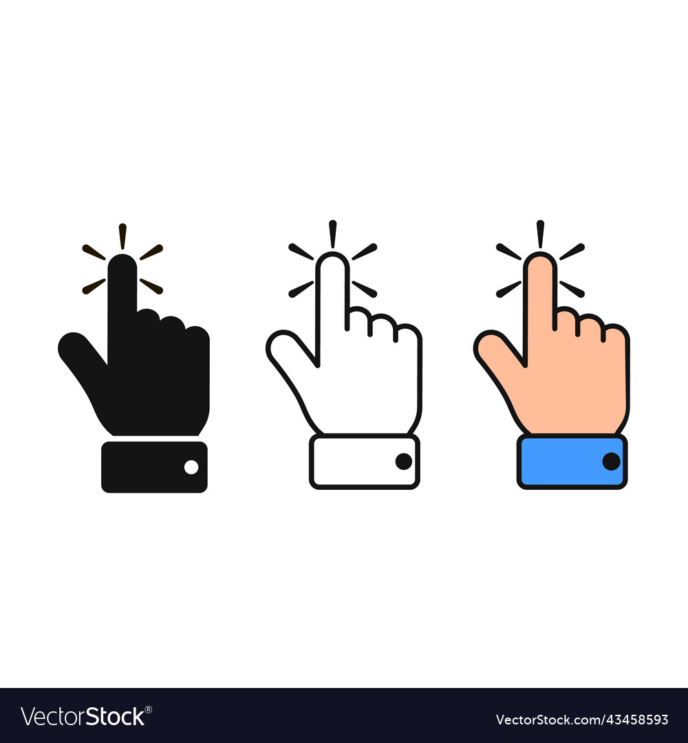 Hand click touch icon set isolated symbol vector image Hand click touch icon set isolated symbol