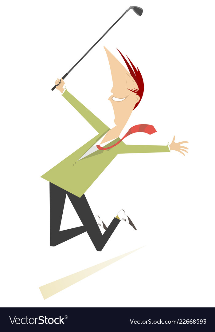 Jumping happy golfer