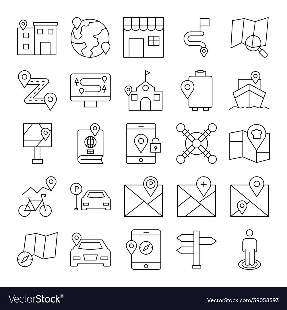 Map and navigation isolated icons set