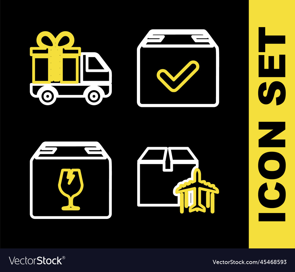 Set line package box with check mark plane Vector Image Set line package box with check mark plane