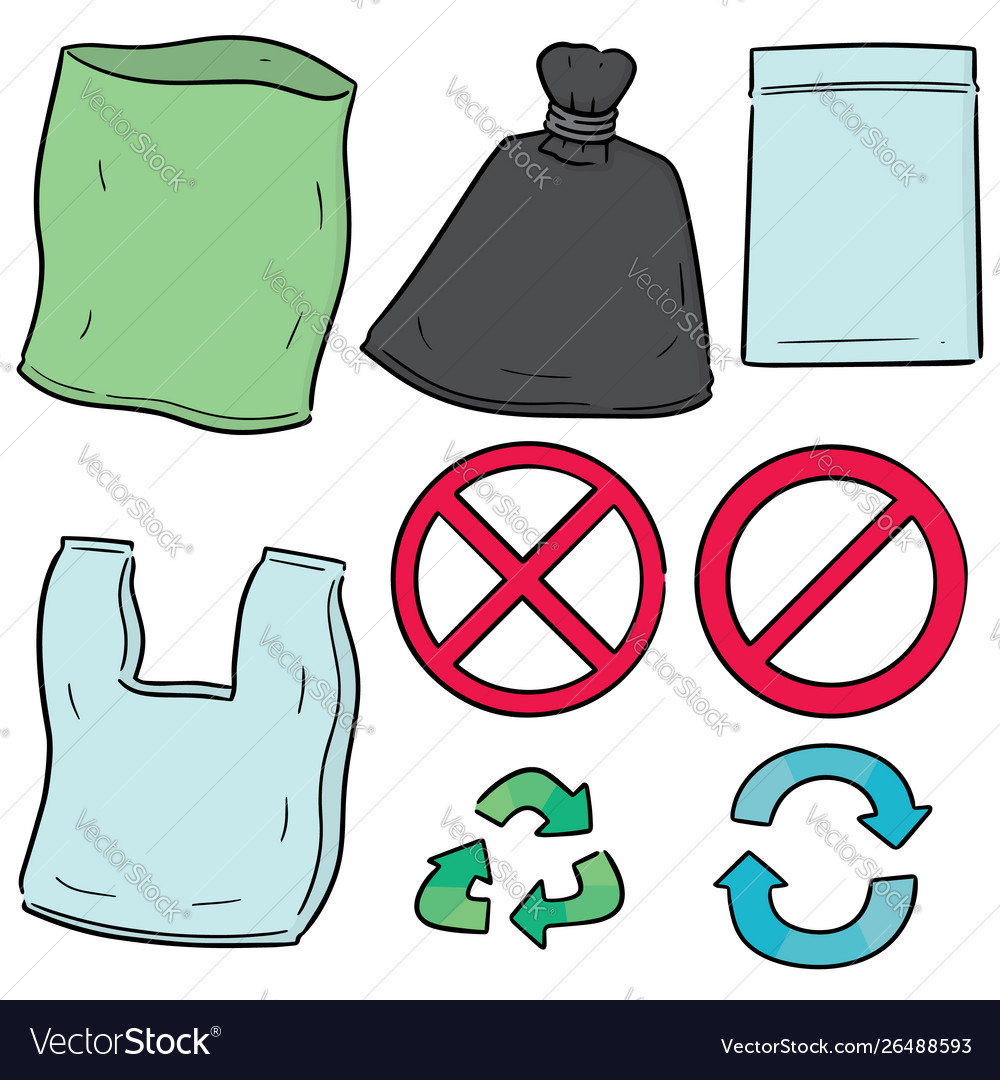 Set plastic bag and recycle icon