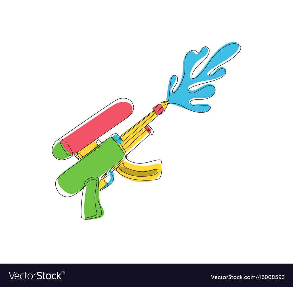 Single one line drawing water gun plastic summer Vector Image