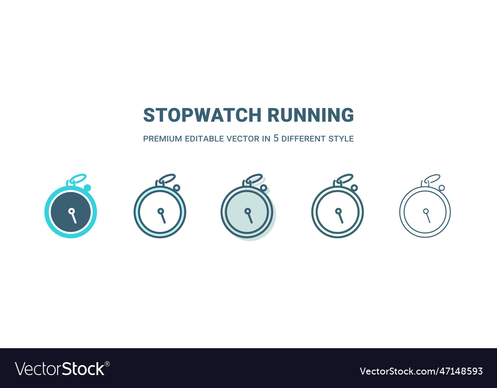 Stopwatch running icon in 5 different style vector image Stopwatch running icon in 5 different style