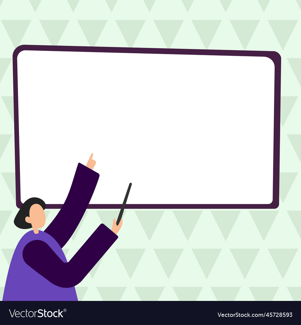 Woman pointing with pointer stick to important vector image Woman pointing with pointer stick to important