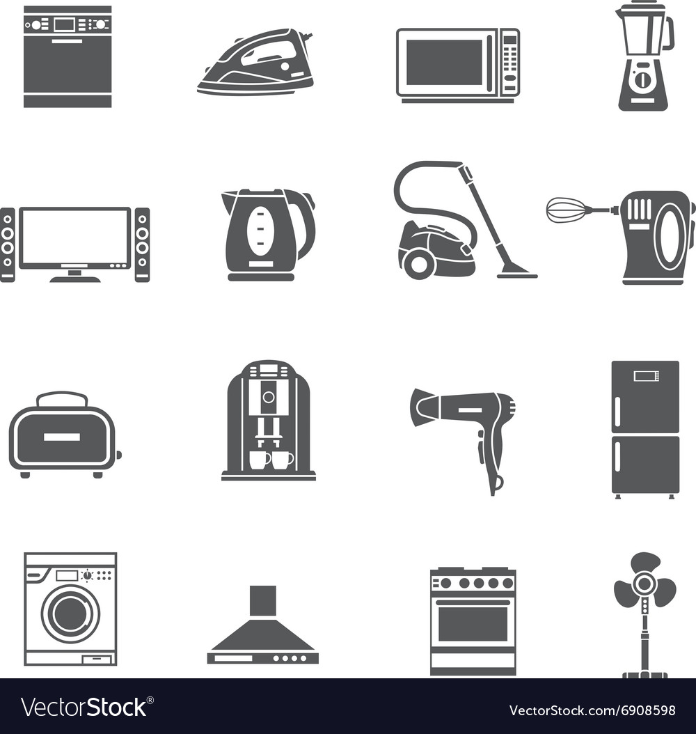 Black Household Appliances Icons Set Royalty Free Vector