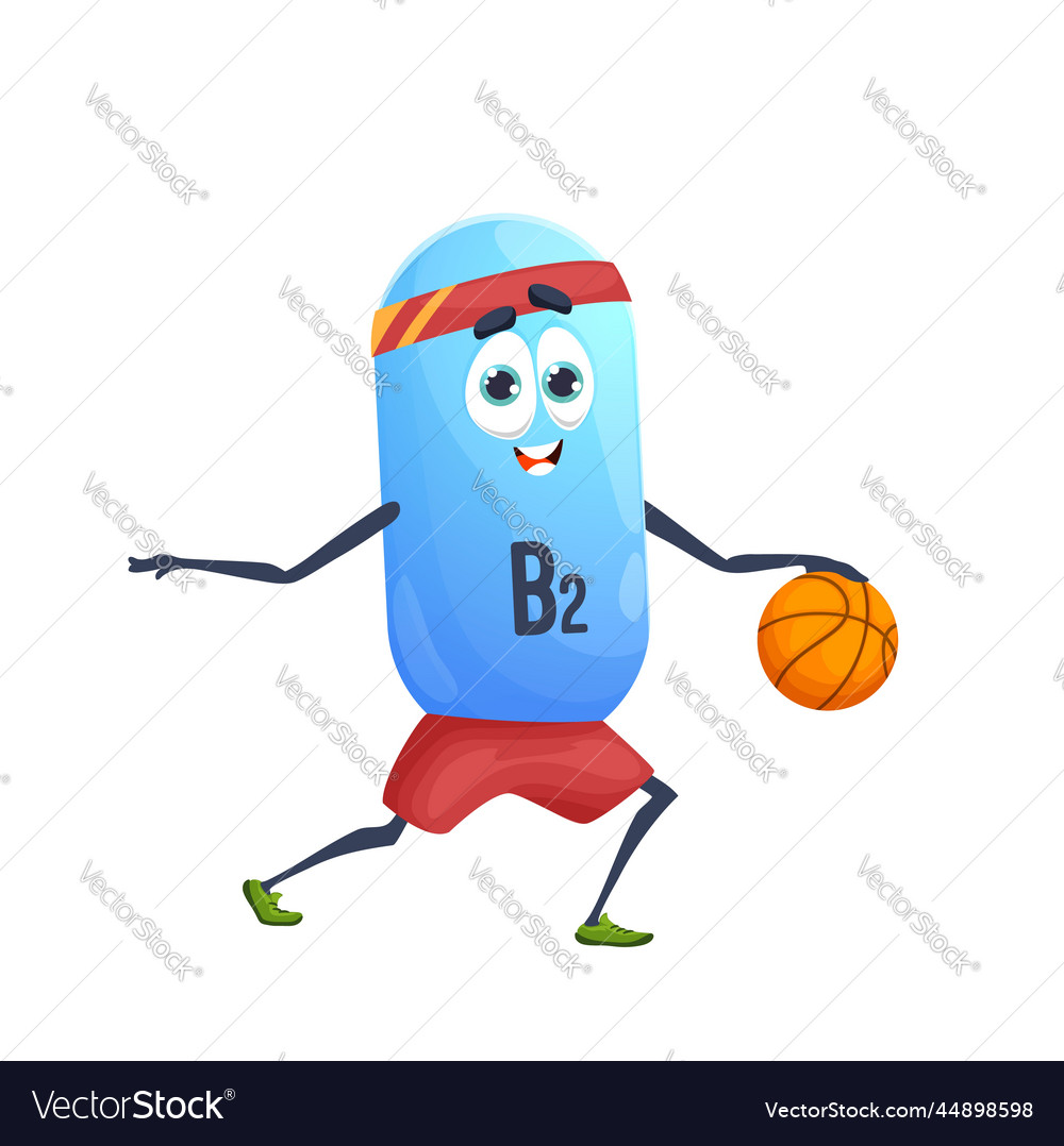 Cartoon Vitamin B2 Basketball Player Character Vector Image