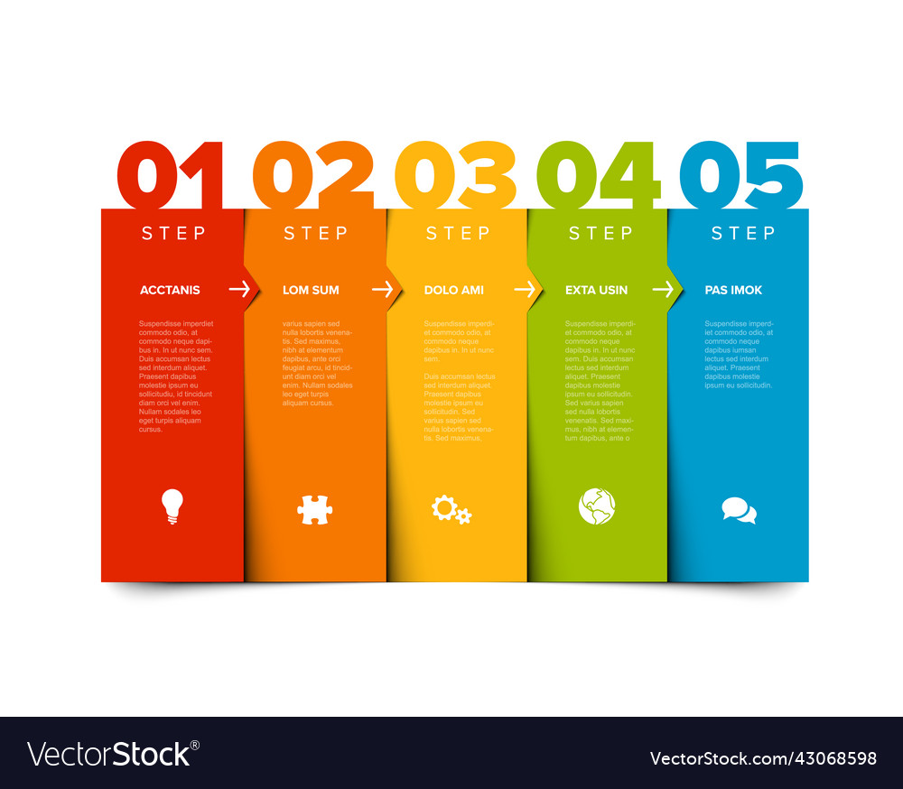 Five color steps elements columns template vector image Five color steps elements columns template