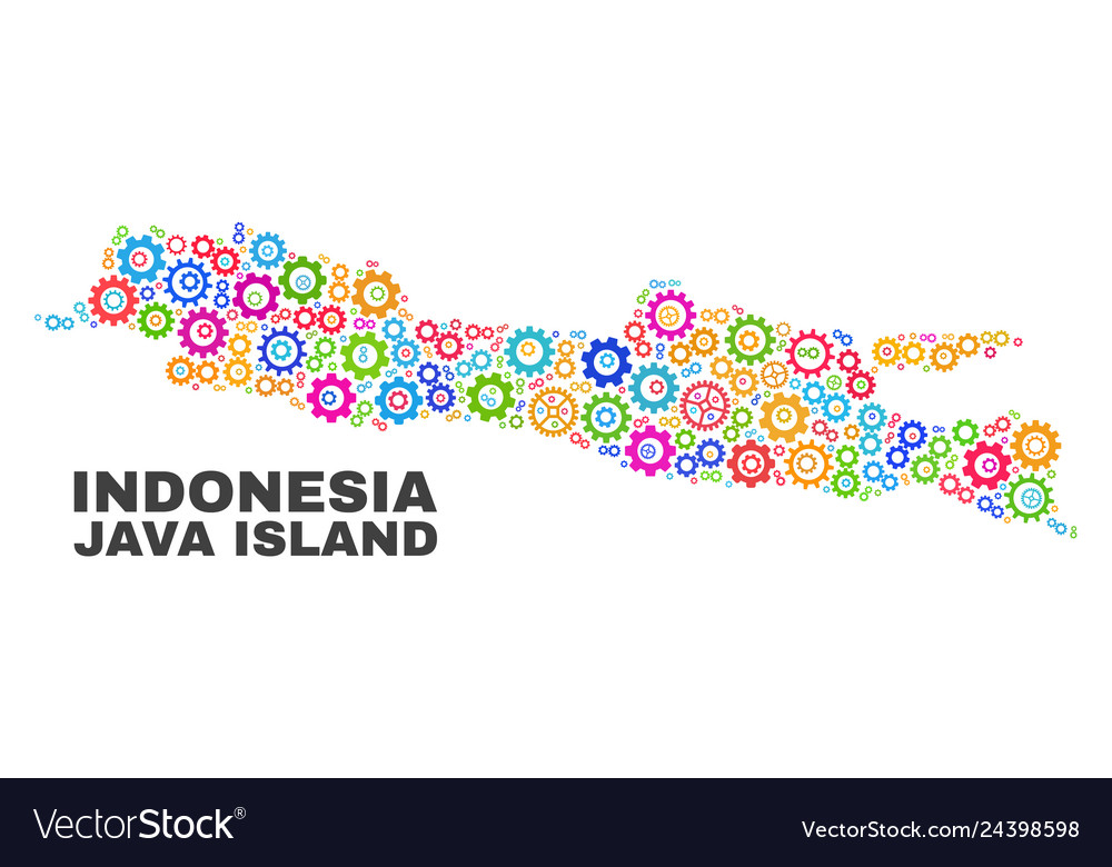 Mosaic java island map of cog elements vector image Mosaic java island map of cog elements