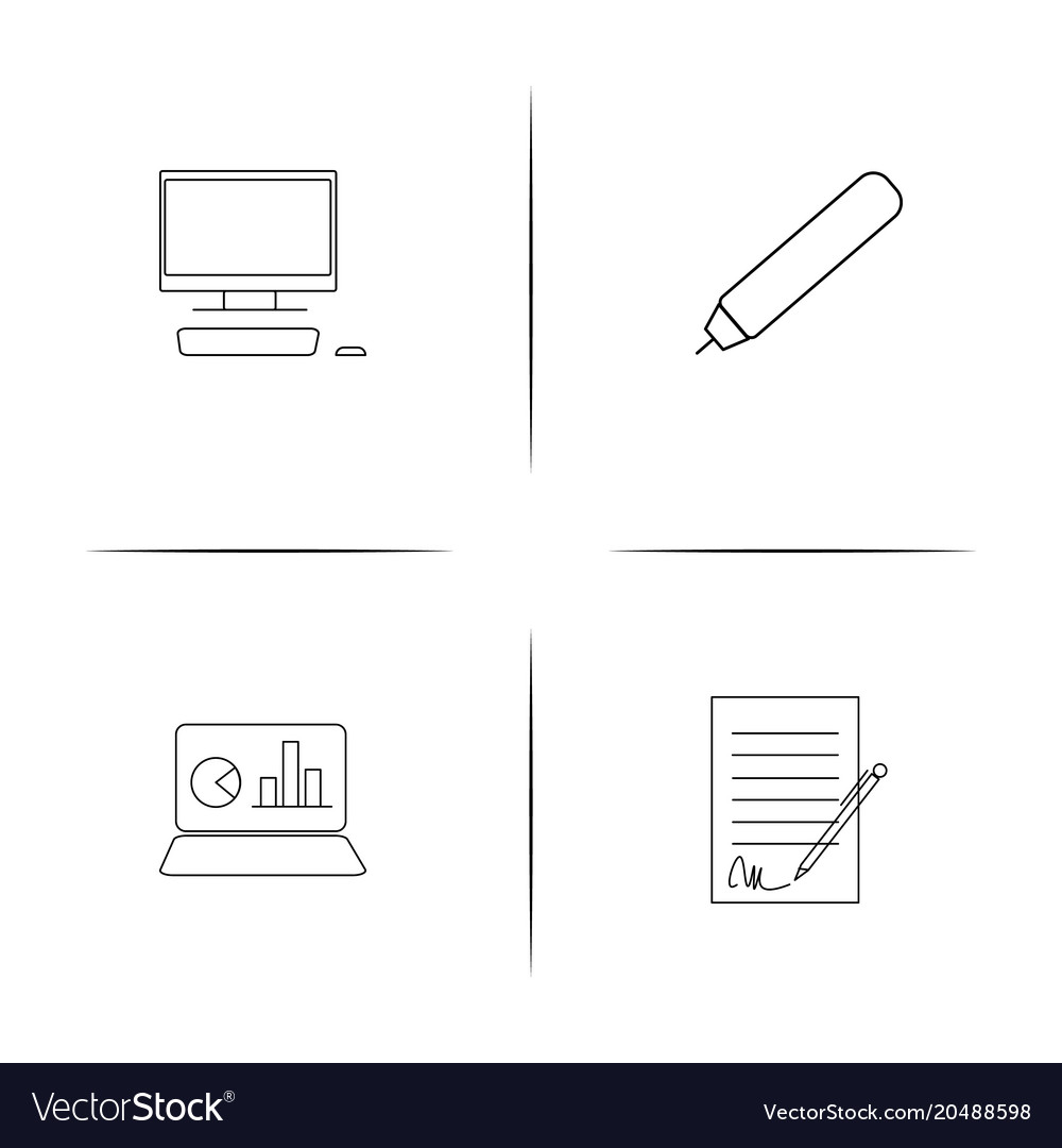 Office simple linear icons set outlined