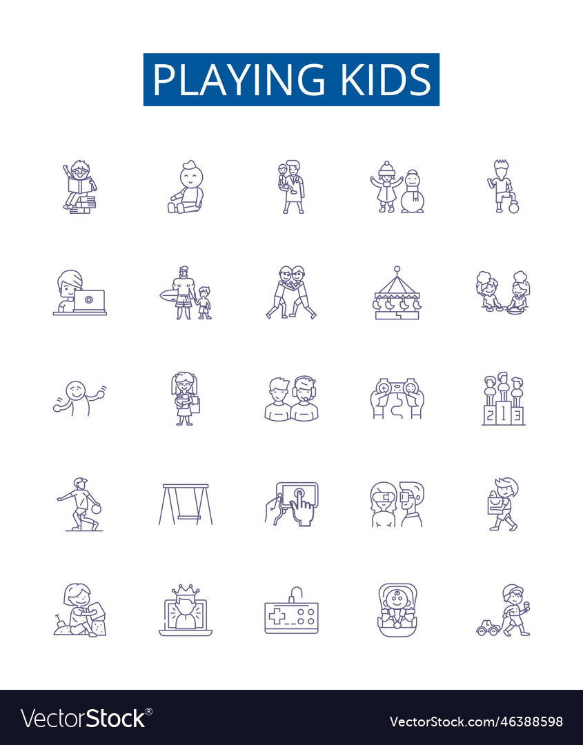 Playing kids line icons signs set design