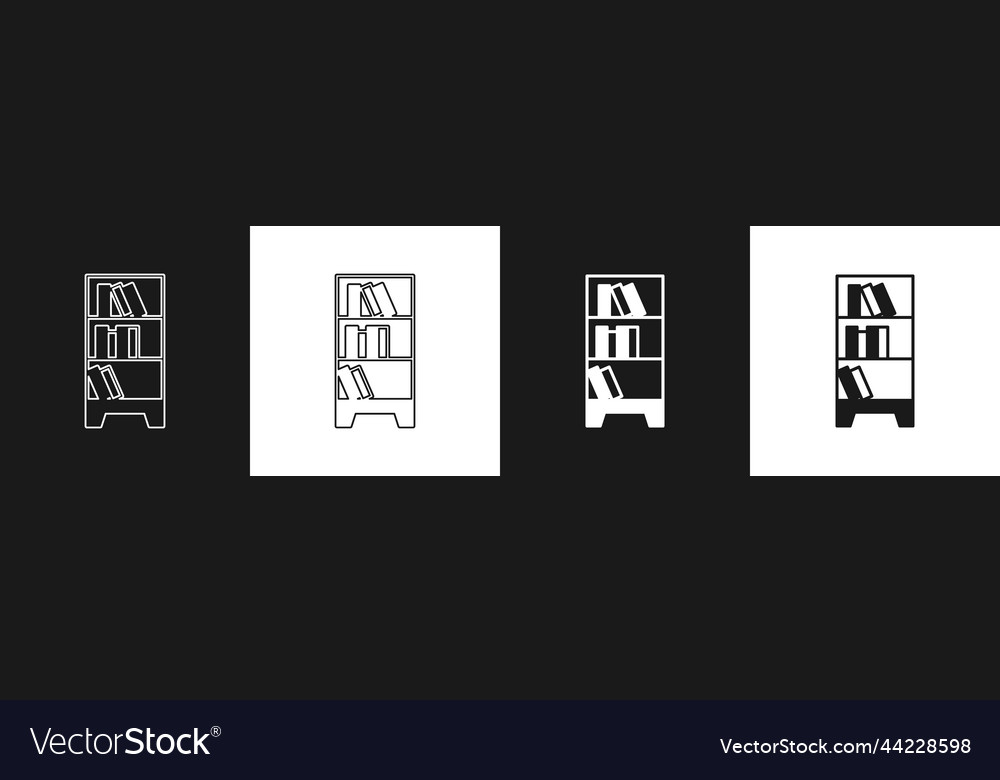 Set library bookshelf icon isolated on black vector image Set library bookshelf icon isolated on black