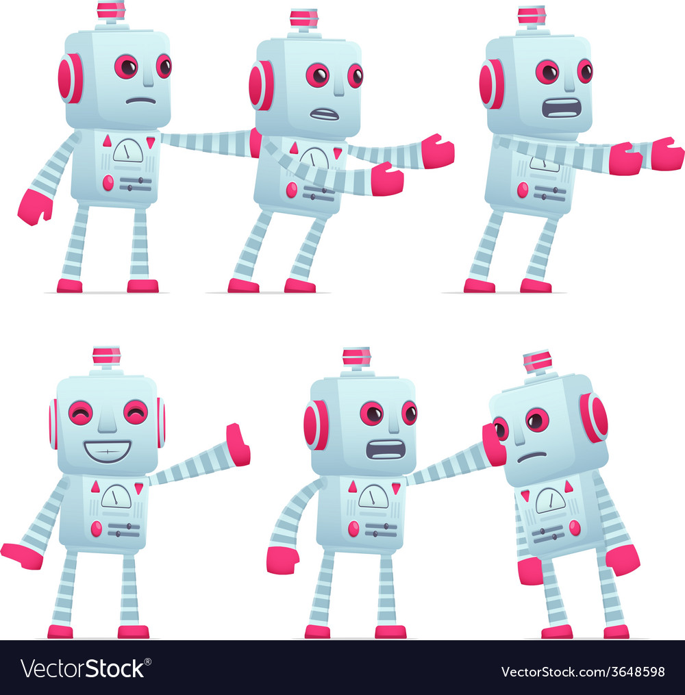 Set of robot character in different poses
