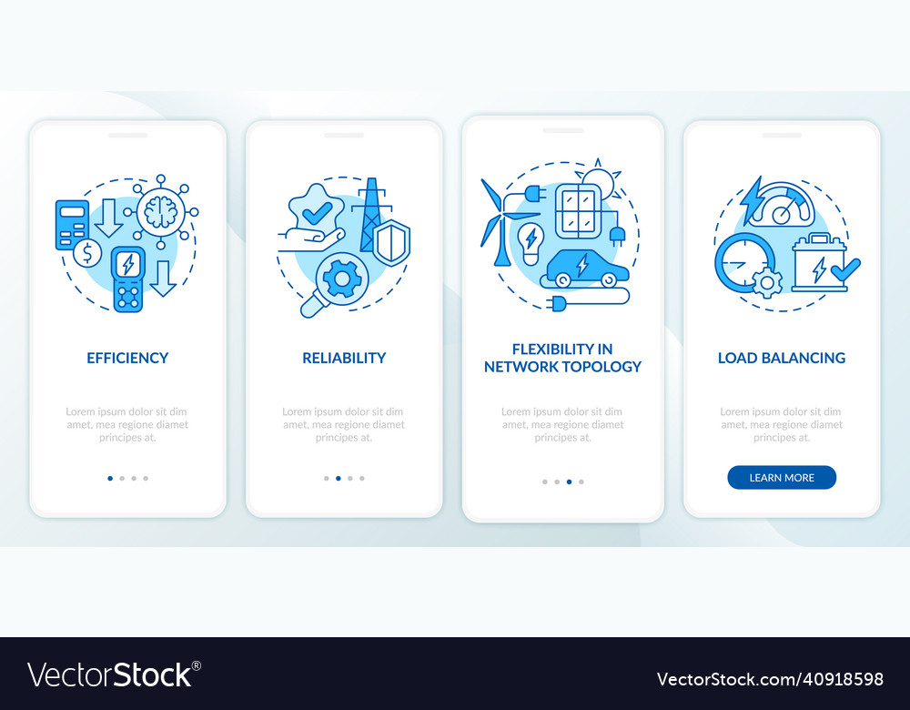 Smart grid features blue onboarding mobile app