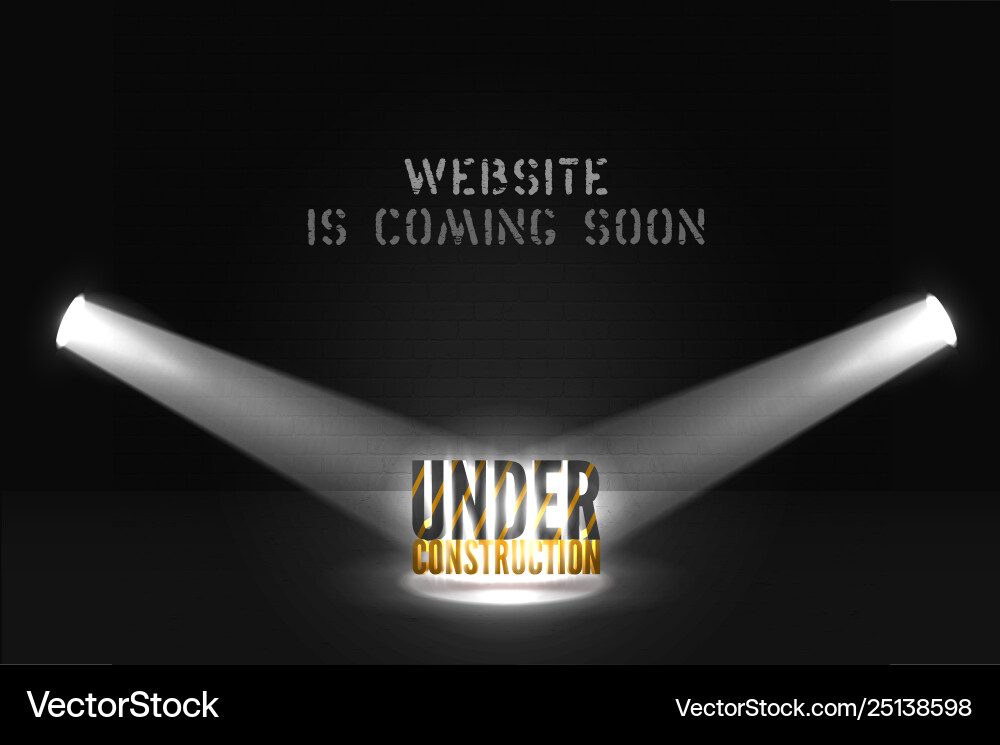 Under Construction 3d Text In Spotlights On Dark Vector Image