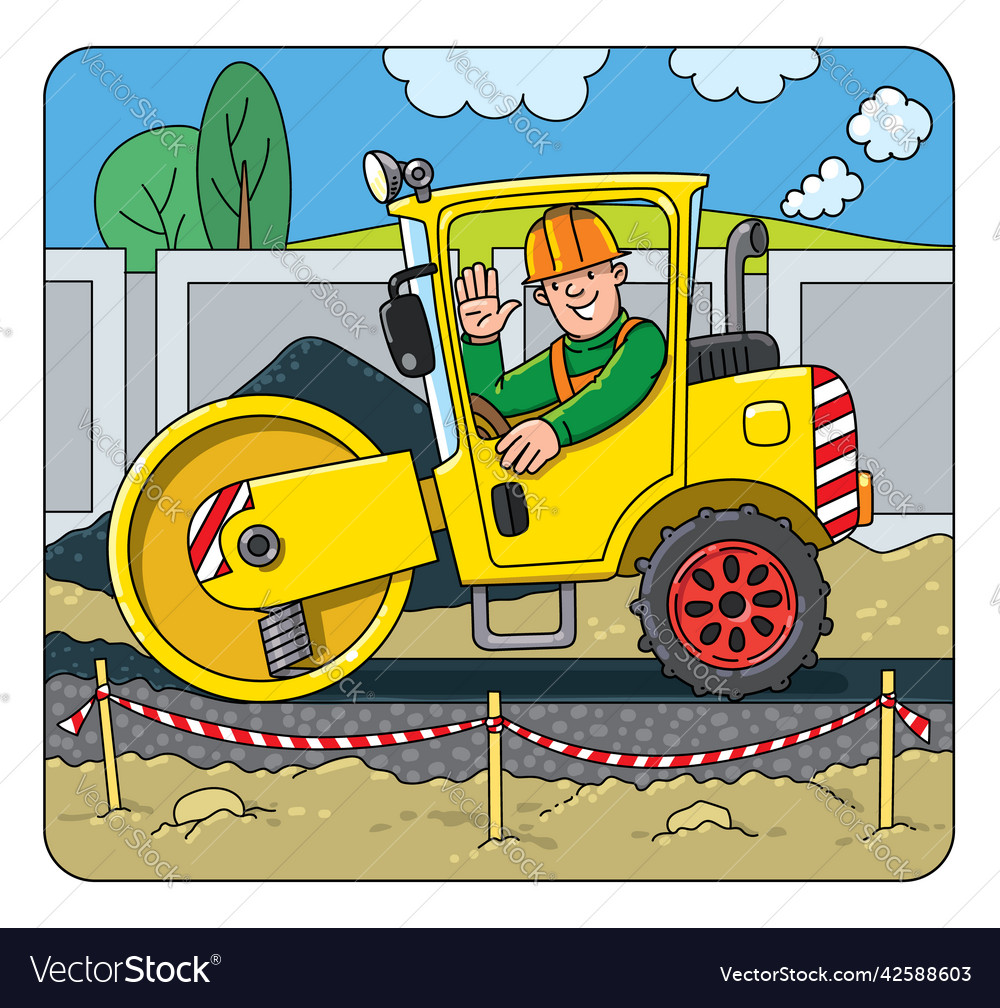 Asphalt compactor with a driver vector image Asphalt compactor with a driver