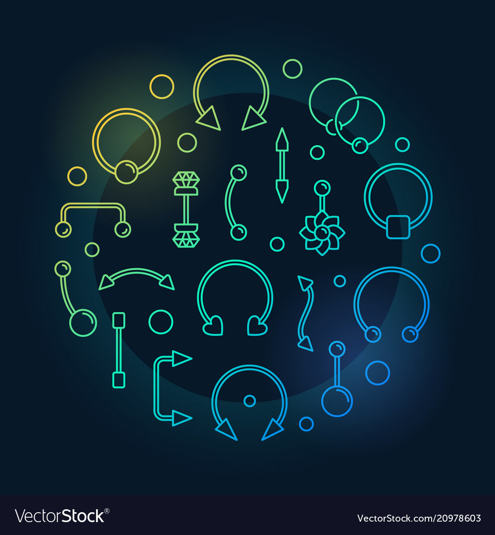 Body piercing colored on dark Royalty Free Vector Image