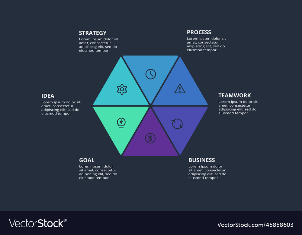 Circle dark infographic with 6 elements template Vector Image