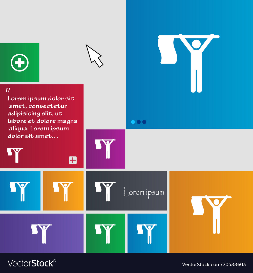 Colorful icons and signs in the form of a button