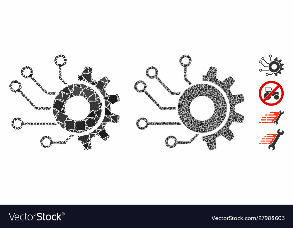 Digital mechanics mosaic icon abrupt elements Vector Image Digital mechanics mosaic icon abrupt elements