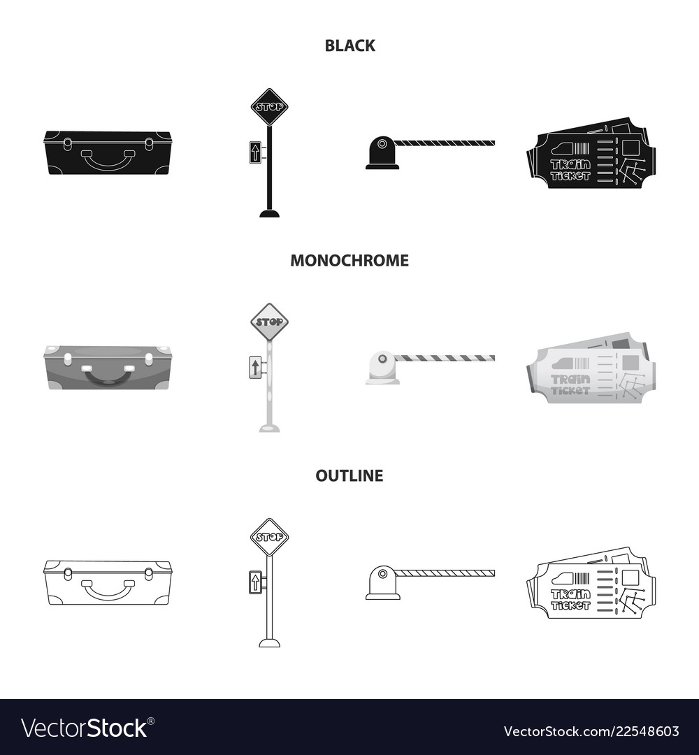 Isolated object of train and station sign set