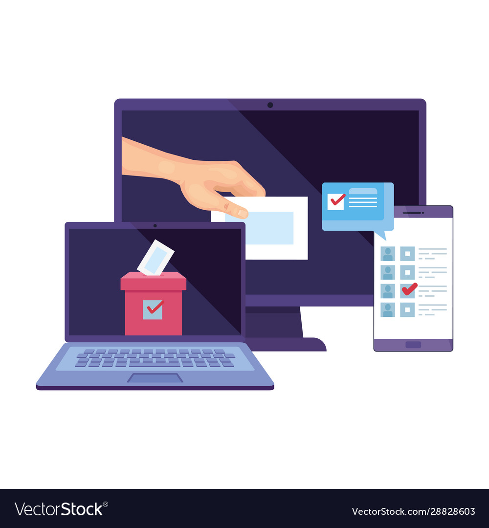 Laptop with computer for vote online isolated icon
