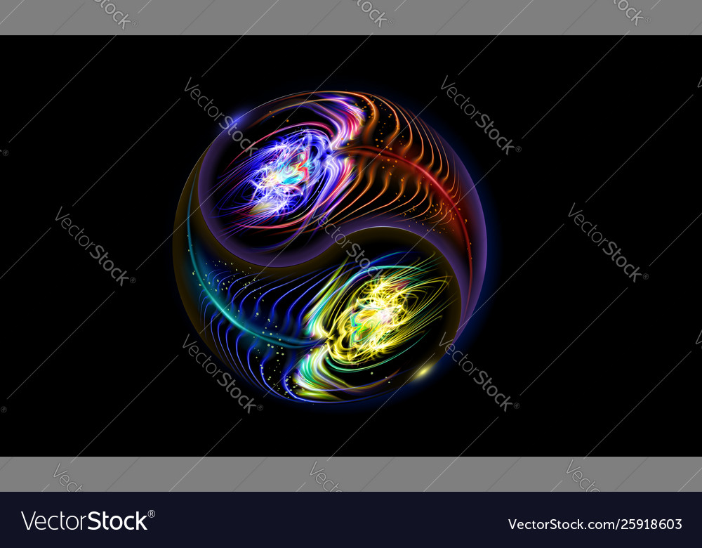 Modern glowing blue red cosmic yin and yang Vector Image