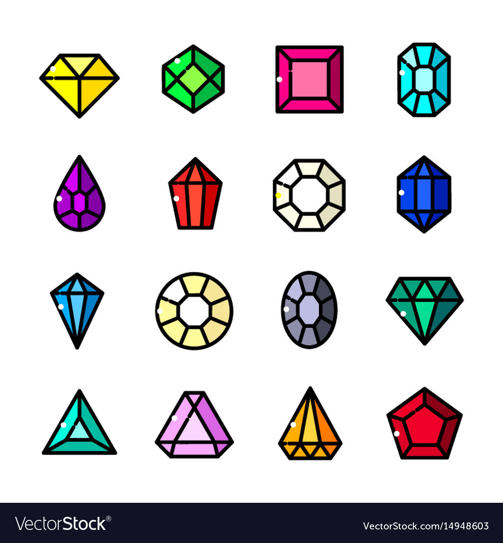Thin line gems icons set