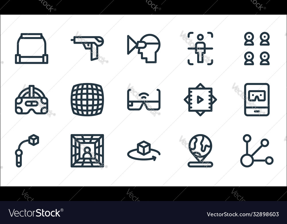 Virtual reality line icons linear set quality vector image Virtual reality line icons linear set quality