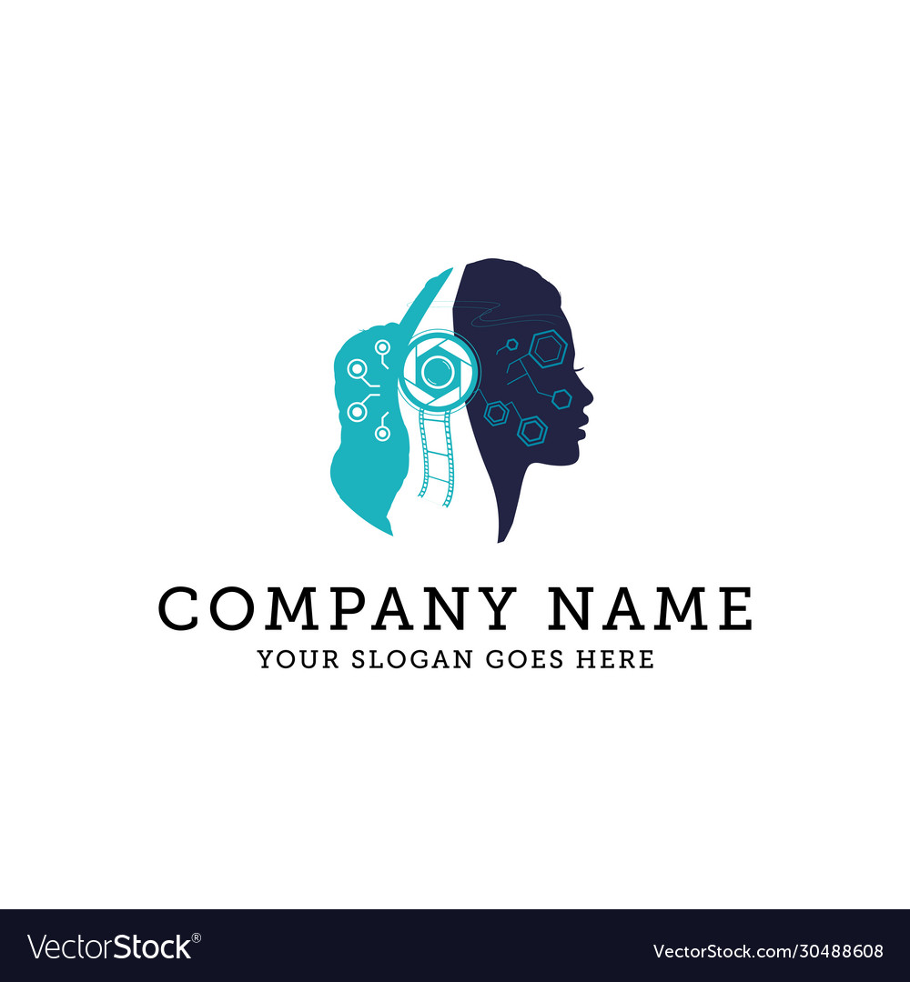 Artificial intelligence and woman face logo