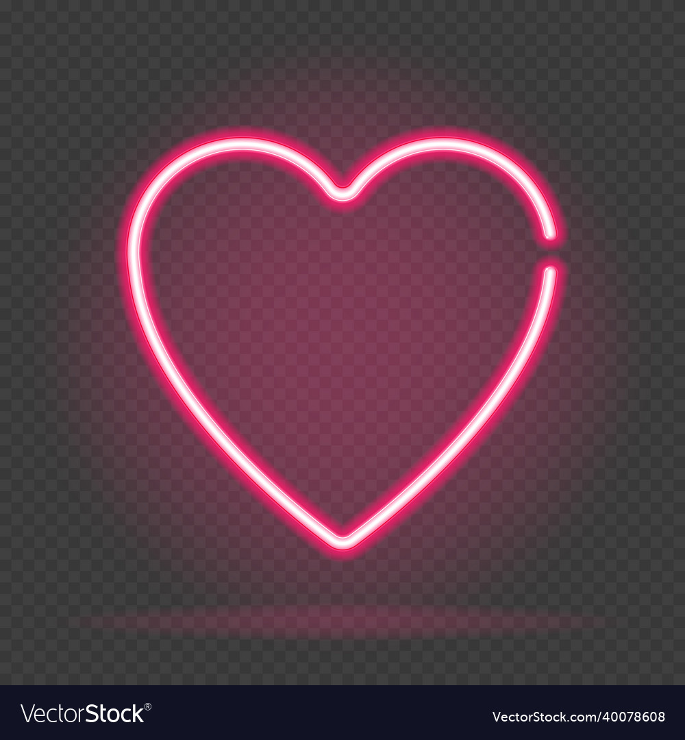 Bright neon heart heart sign on dark transparent vector image Bright neon heart heart sign on dark transparent