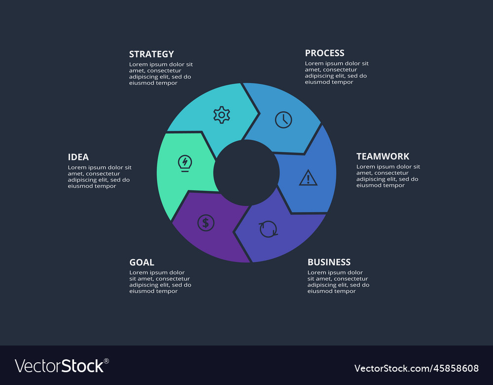 Circle dark infographic with 6 elements template