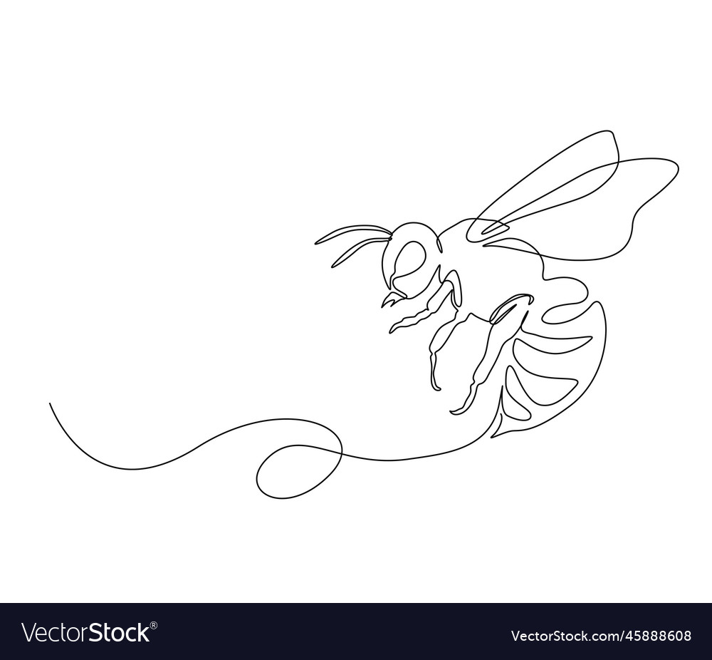 Continuous one line drawing of fliying bee simple