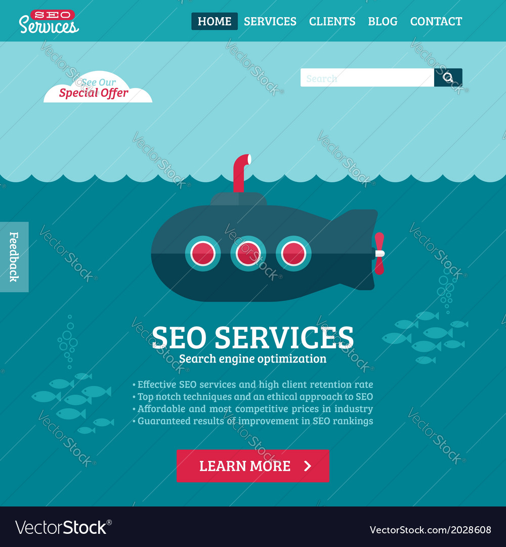 Download Flat design website template of SEO with submarine