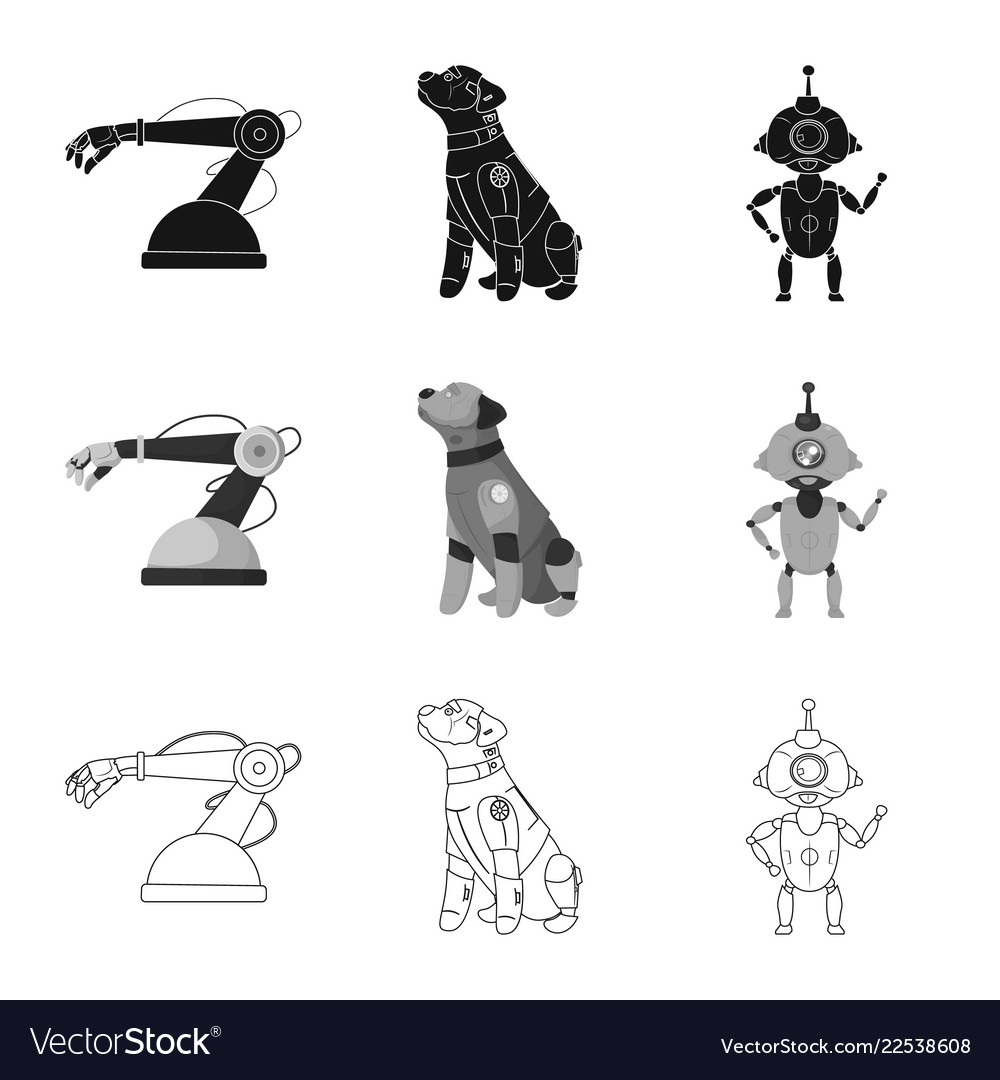 Isolated object of robot and factory logo set vector image Isolated object of robot and factory logo set