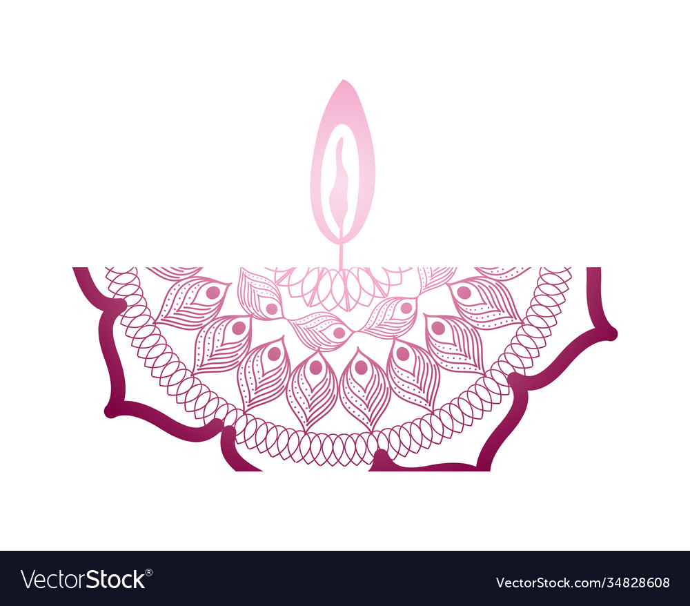 Mandala color pink with a candle on white