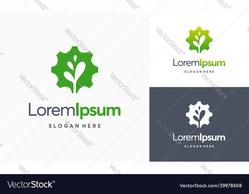 Modern nature technology logo leaf and gear Vector Image