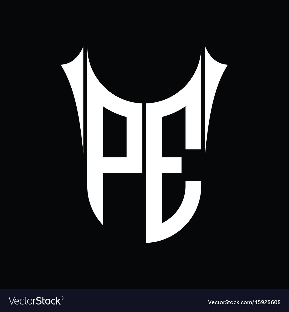 Pe logo monogram shield sharp half round shape
