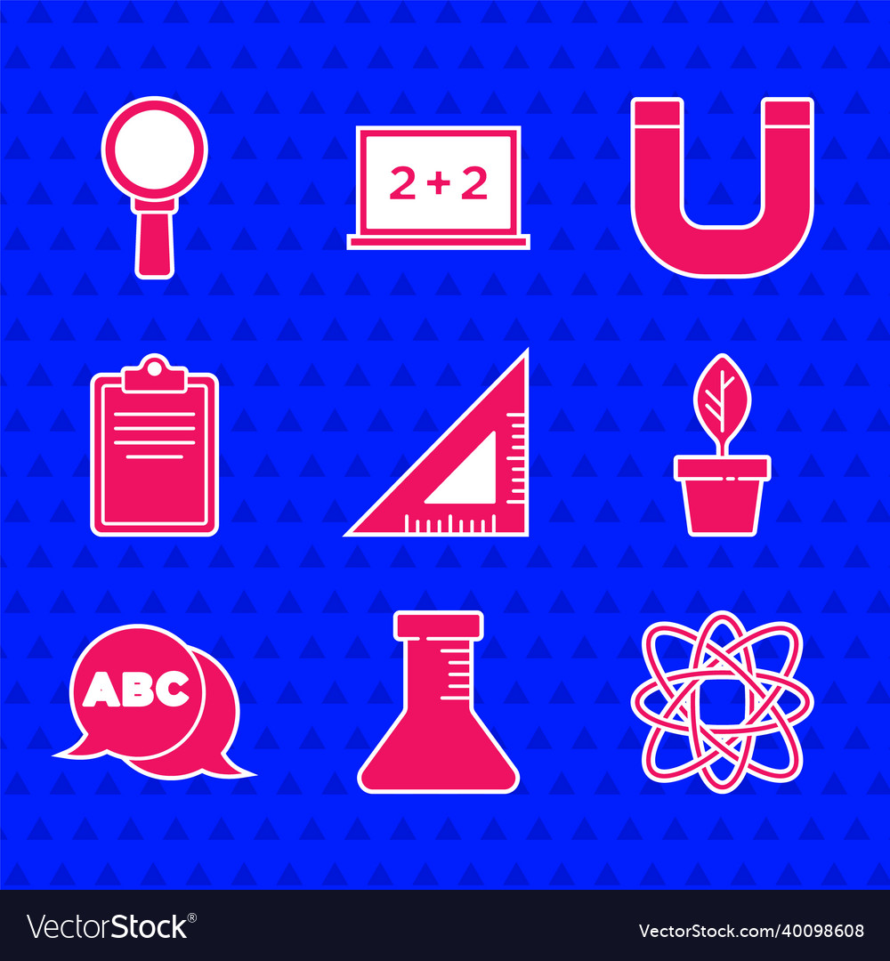 Set triangular ruler test tube and flask atom