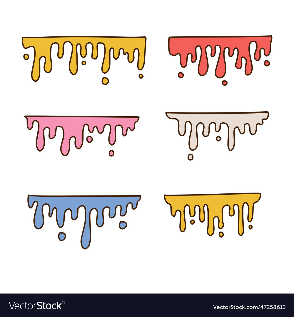 70s groovy colorful melting drops set contour Vector Image