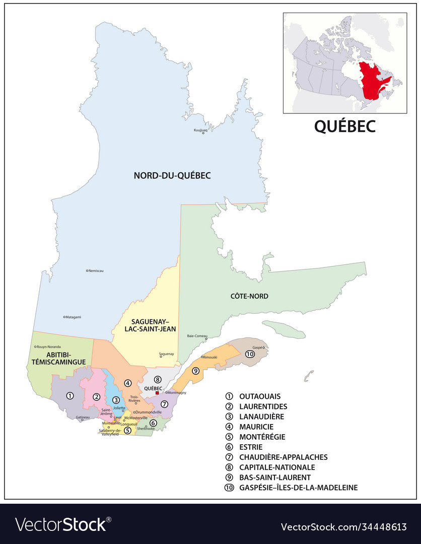 Administrative map canadian province qubec Vector Image