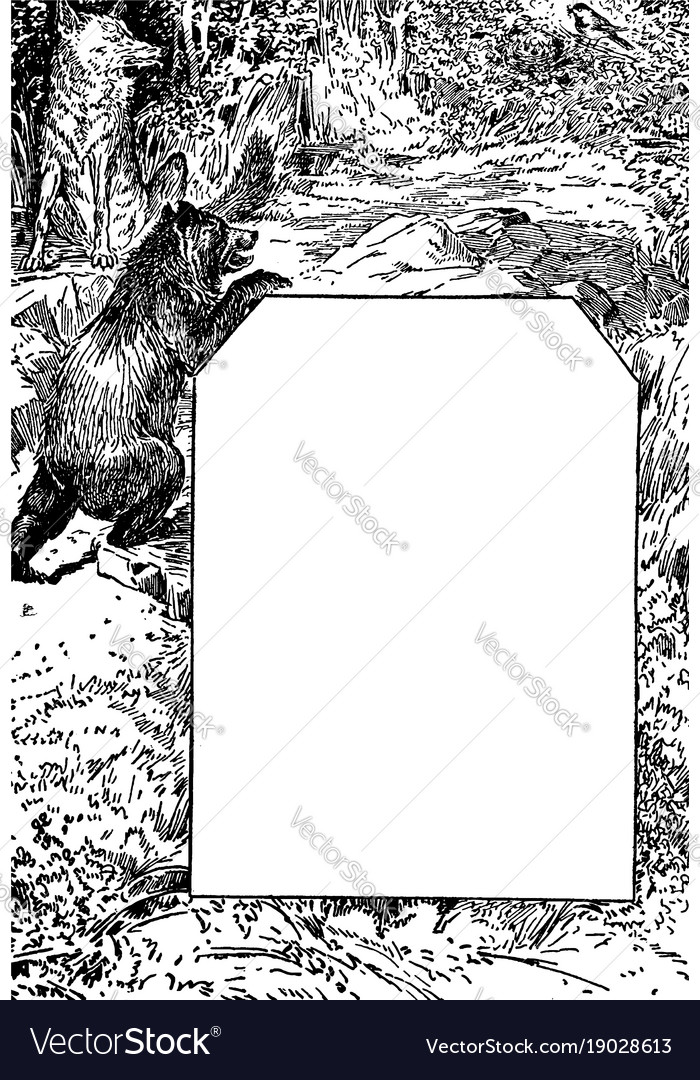 Bear and a wolf in this design vintage engraving