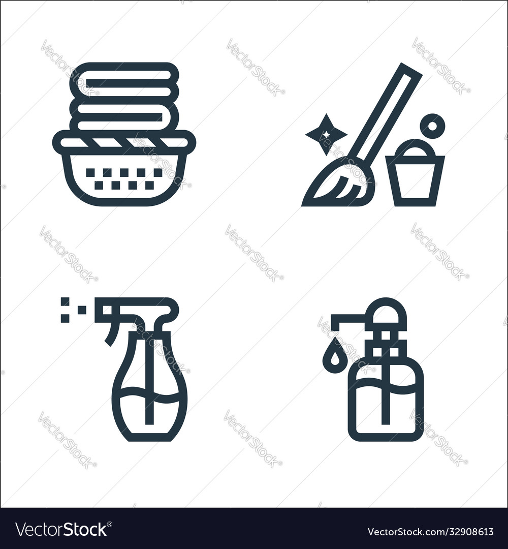 Cleaning line icons linear set quality vector image Cleaning line icons linear set quality