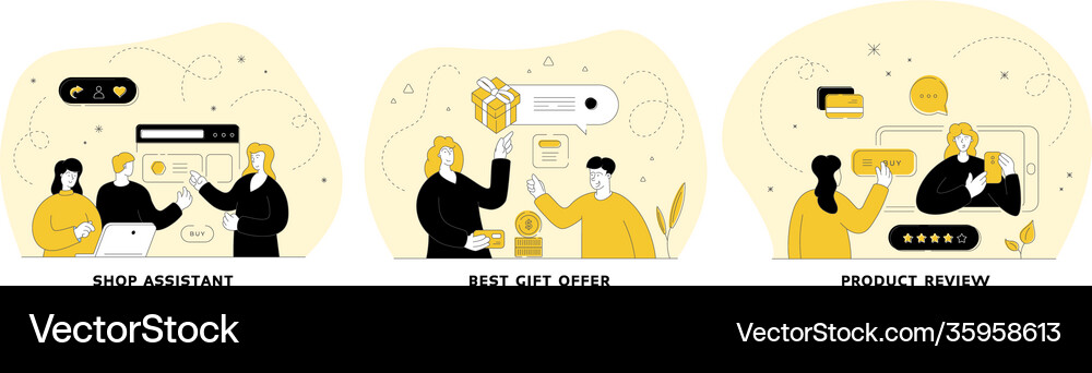 E-commerce flat linear set Royalty Free Vector Image